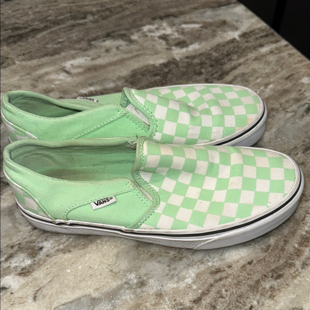 Vans Green Checkered Slip-On Shoes